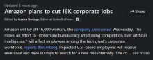 Amazon To Lay Off 16000 I.T. Workers